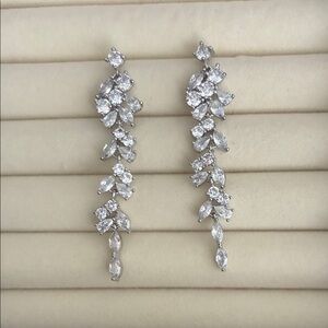 Silver Crystal Drop Leaf Earrings - Elegant Women’s Jewelry